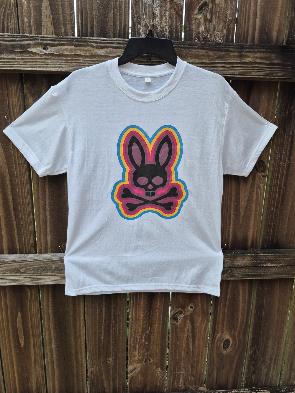 Bunny Skull White Cotton T-Shirt Men Small Unisex Crew Neck